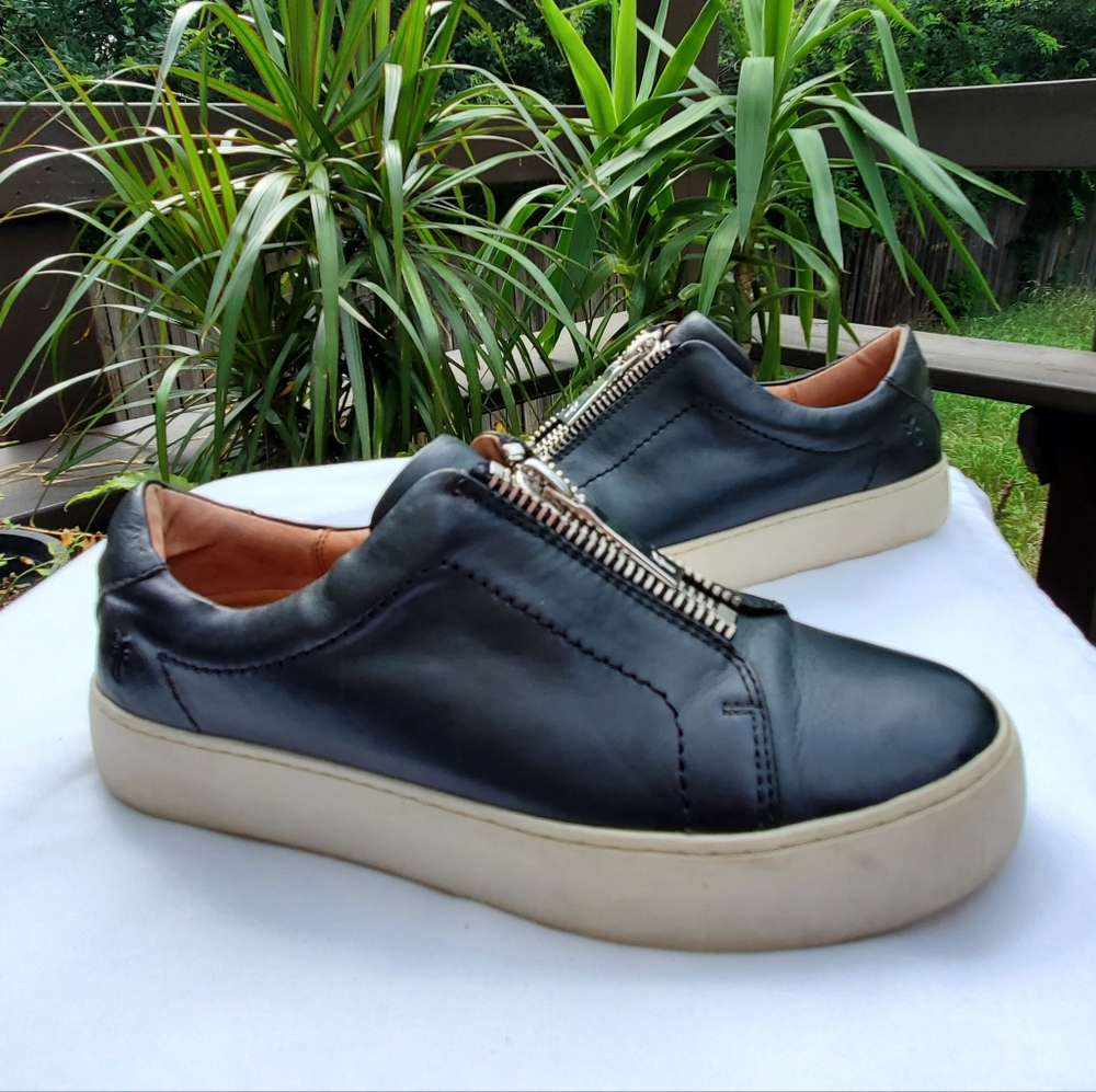 Frye Lena Zippered Leather Platform Sneakers Tennis Shoes 7.5 Slip-on